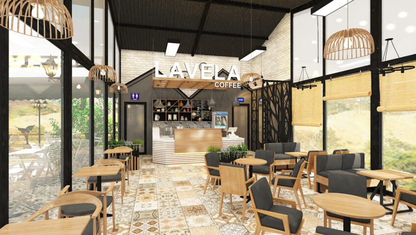 Thiết kế quán cafe khung sắt tiền chế.