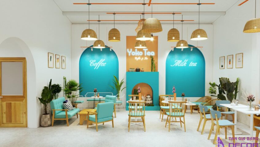 Thiết kế quán trà sữa bắt mắt.