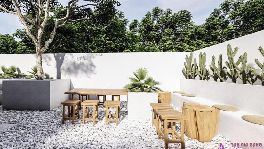 Thiết kế quán trà sữa ngoài trời.