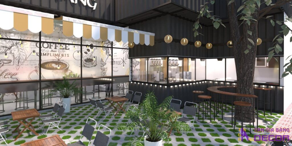 Thiết kế quán trà sữa kết hợp cafe.