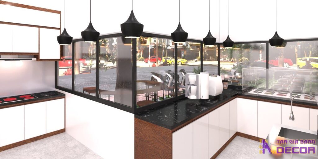 Thiết kế quán trà sữa kết hợp cafe.