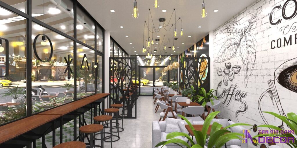 Thiết kế quán trà sữa kết hợp cafe.