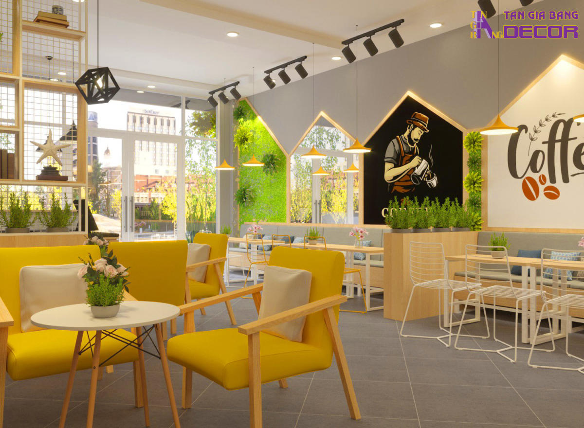 Mẫu thiết kế quán cafe theo phong cách Color Block trẻ trung