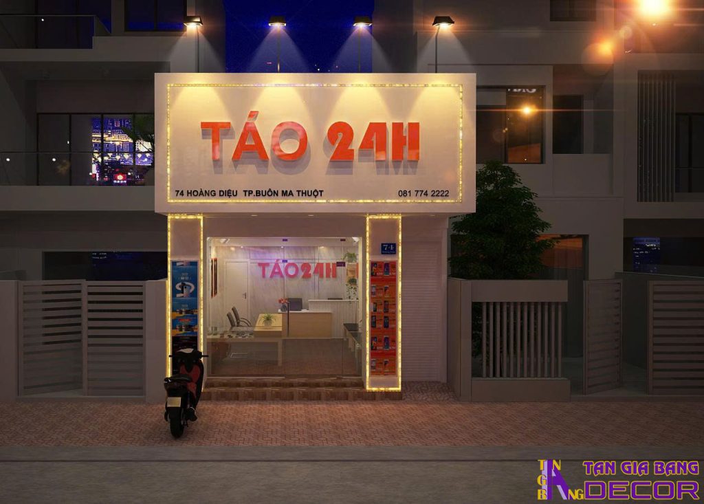 Thiết kế bảng hiệu cửa hàng điện thoại Táo 24h