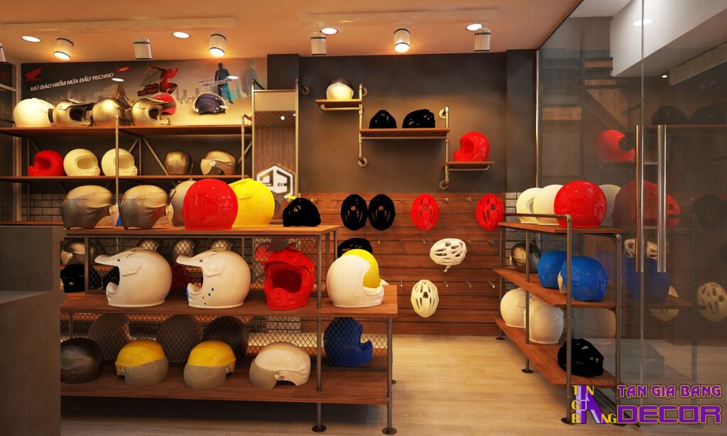 Thiết kế cửa hàng mũ bảo hiểm ES Helmet 3 Thiết kế cửa hàng nói bảo hiểm.