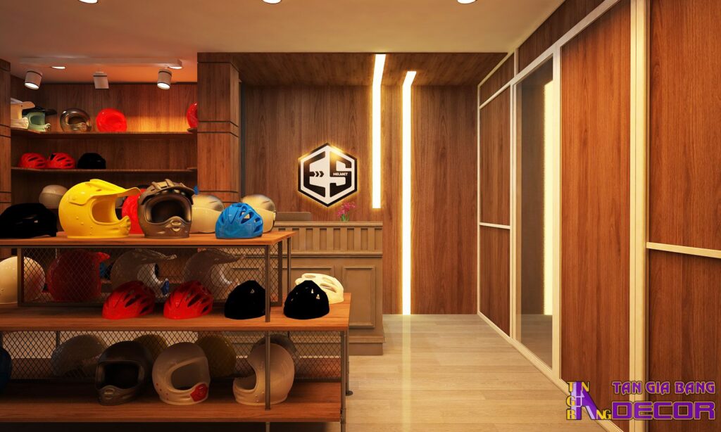 Thiết kế cửa hàng mũ bảo hiểm ES Helmet 1 Thiết kế cửa hàng nói bảo hiểm.