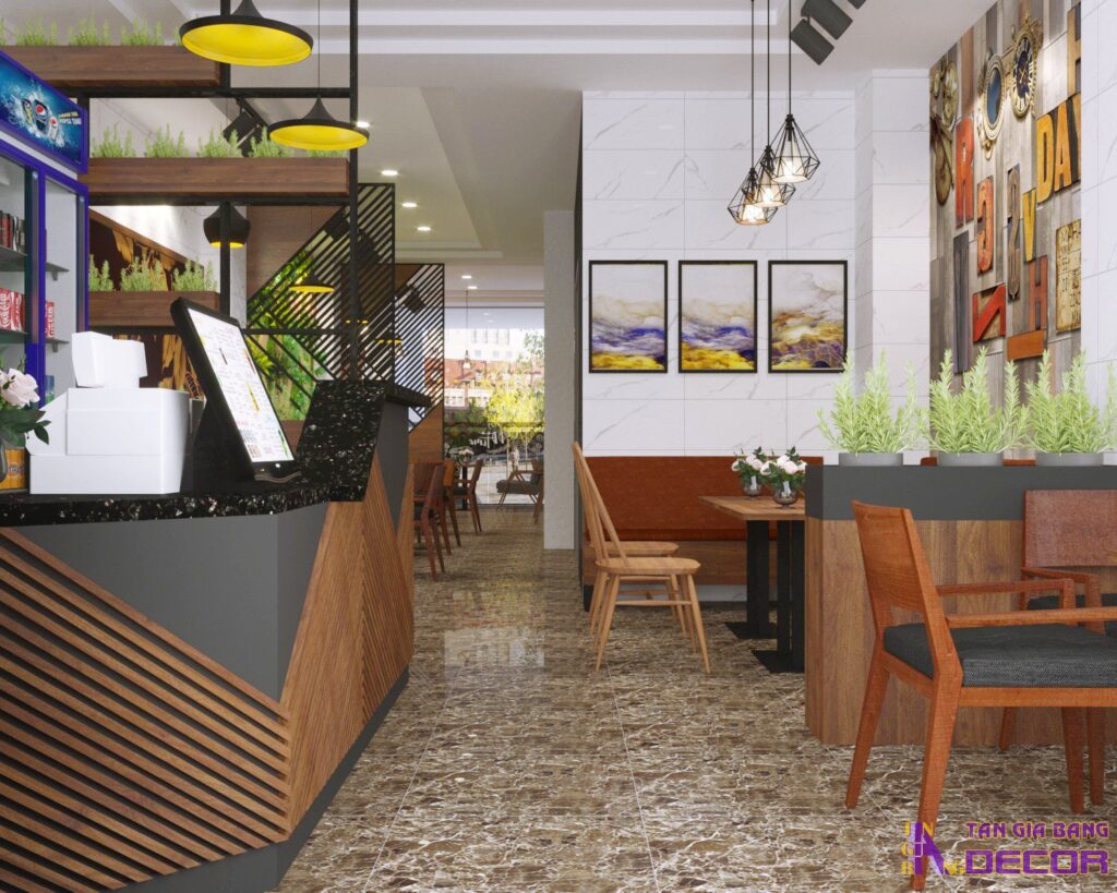 Mô hình quán cafe nhỏ theo hơi hướng sang trọng.