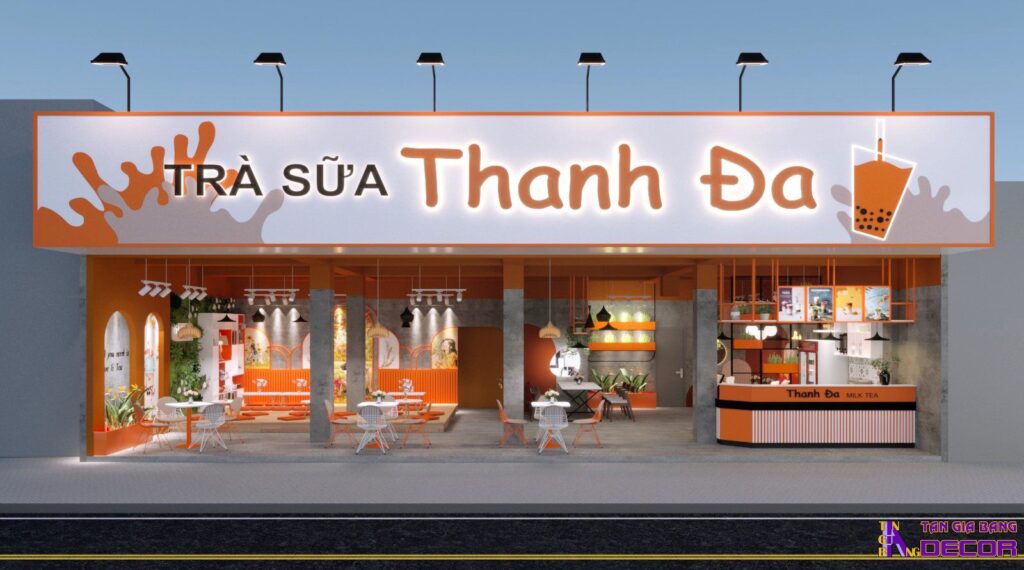Thiết kế quán trà sữa Thanh Đa nổi bật với tông màu cam 1 Thiết kế quán trà sữa nổi bật
