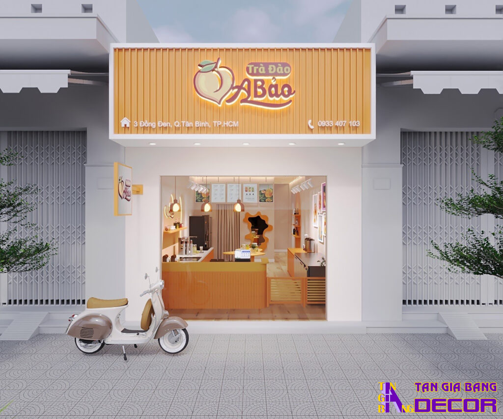 thiết kế quán trà đào ở Tân Bình