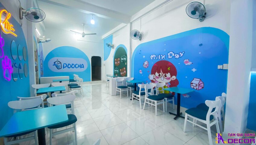 Thi công thực tế quán trà sữa Poocha