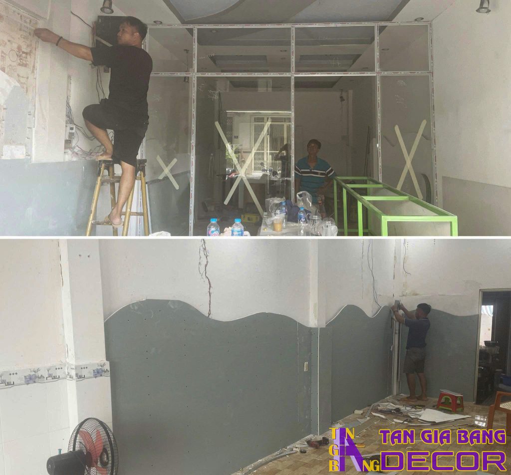 Thi công tường quán trà sữa Hải Triều