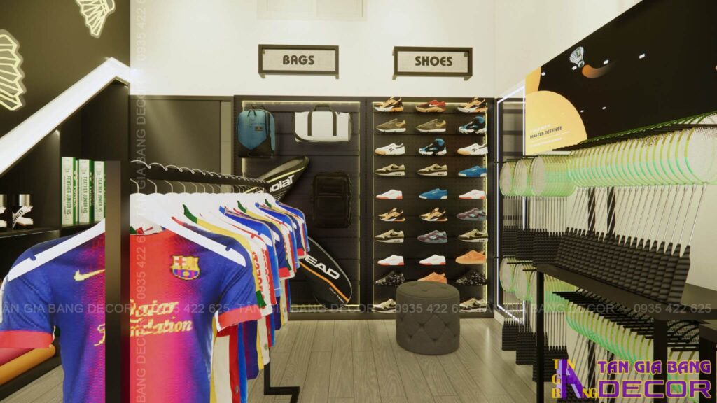 Bố trí kệ cho shop cầu lông