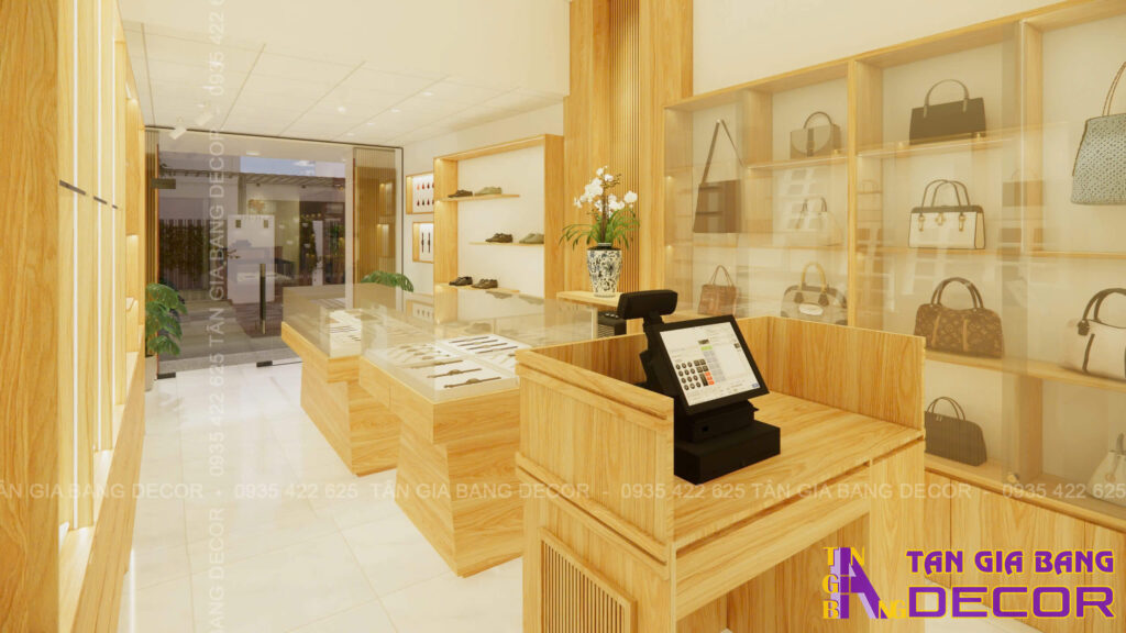 Thiết kế shop đồ da SAIGIO tại Quận 3 4 Khu vực thanh toán shop đồ da