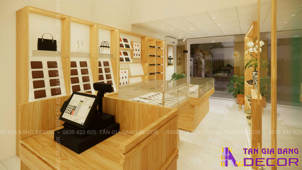 Thiết kế shop đồ da SAIGIO tại Quận 3 5 Quầy thanh toán shop đồ da SAIGIO