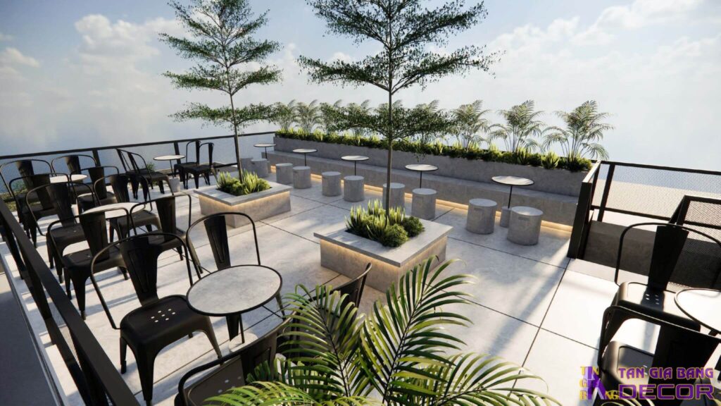 Thiết kế nội thất quán cafe Gani hiện đại 5 View sân thượng quán cafe Gani