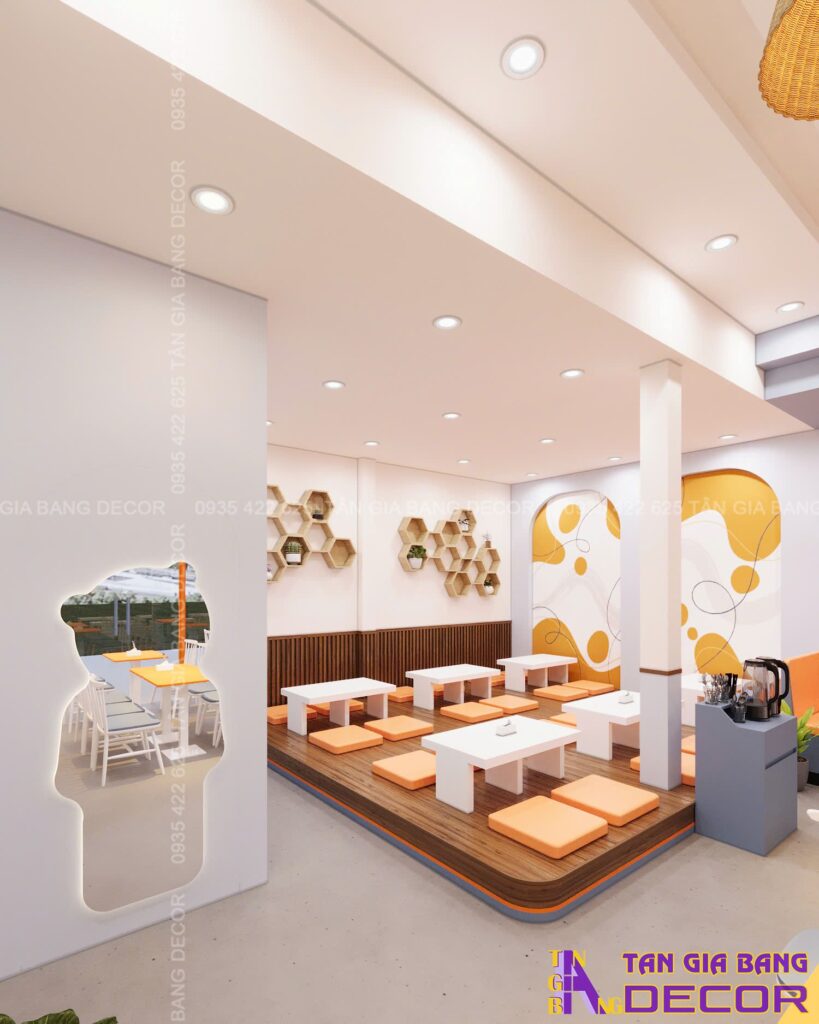 Bố trí bàn ghế quán trà sữa Mon Tea
