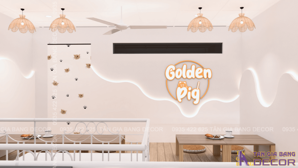 Bố trí không gian quán trà sữa Golden Pig
