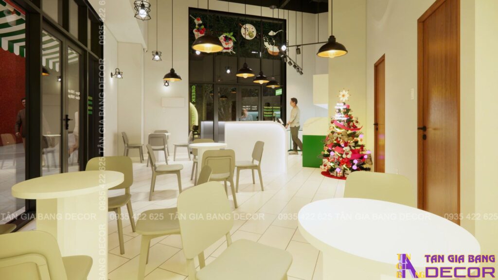 Bố trí bàn ghế quán sữa chua Greekhada