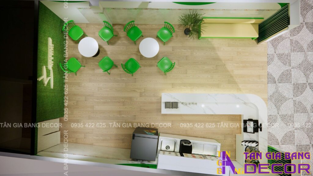 Thiết kế quán trà sữa Green tại Đồng Nai 7 Bố trí không gian quán trà sữa Green tại Đồng Nai