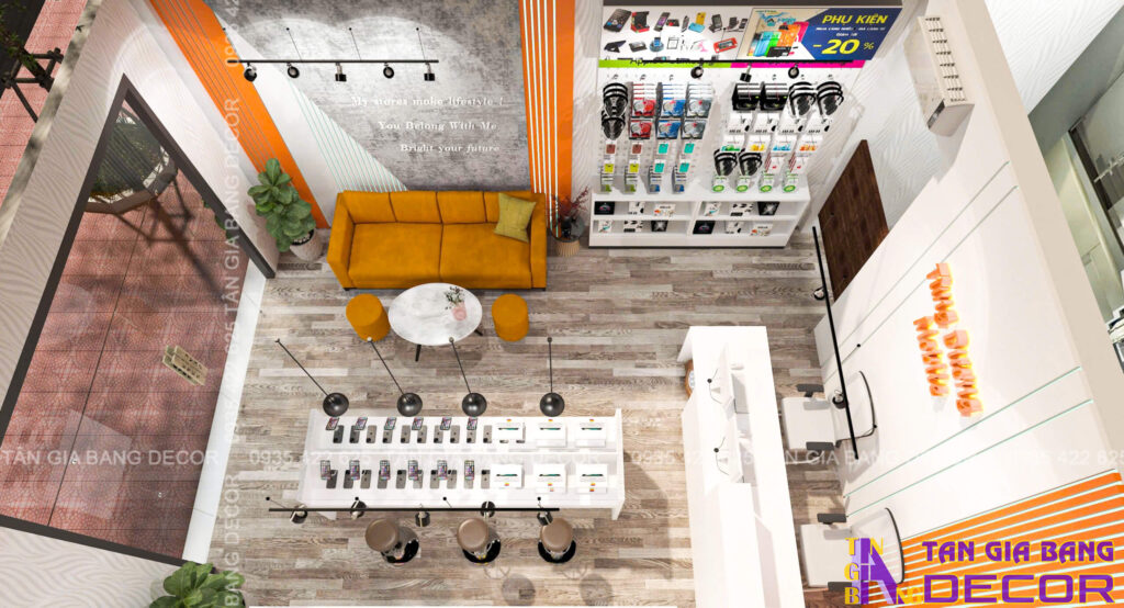 Bố trí không gian shop điện thoại 27m2 hiện đại tại Bình Phước