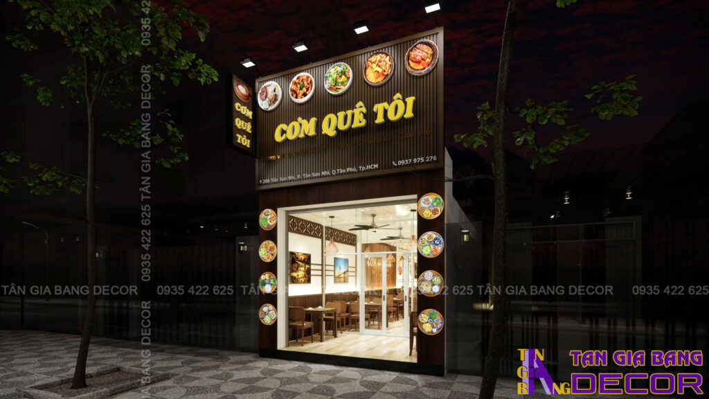 Thiết kế bảng hiệu quán Cơm Quê Tôi 50m2