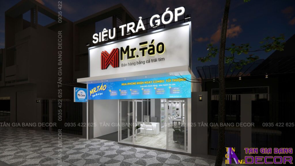 Thiết kế bảng hiệu shop điện thoại Mr. Táo tại Tân Uyên