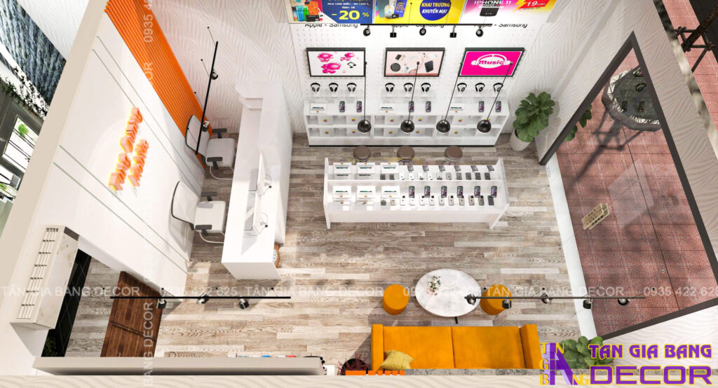 Thiết kế nội thất shop điện thoại 27m2