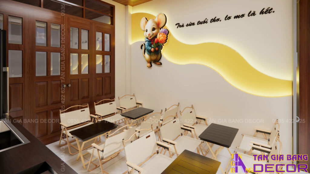 Thiết kế quán trà sữa Lê Na 10m² tại Hội An 1 Decor tường quán trà sữa 10m2 tại Hội An