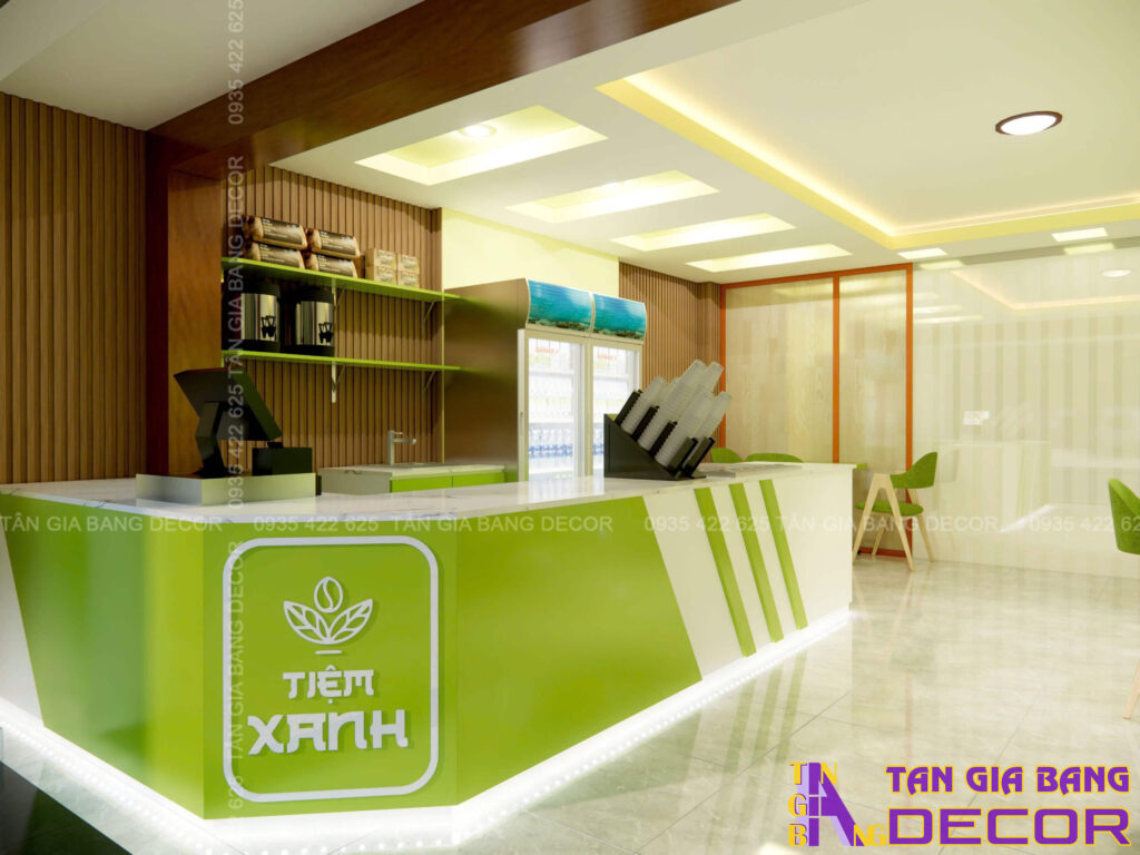 Thiết kế không gian quán trà sữa Tiệm Xanh tại Gò vấp 3 Thiết kế quầy order quán trà sữa 30m2 ở Gò vấp