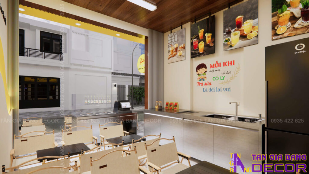 Thiết kế quán trà sữa Lê Na 10m² tại Hội An 3 Thiết kế quầy pha chế quán trà sữa 10m2 tại Hội An