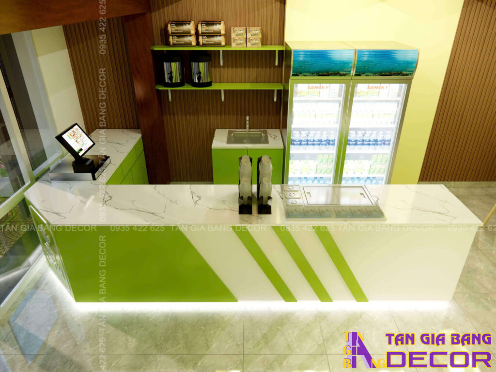 Thiết kế không gian quán trà sữa Tiệm Xanh tại Gò vấp 2 Thiết kế quầy pha chế quán trà sữa 30m2 ở Gò vấp