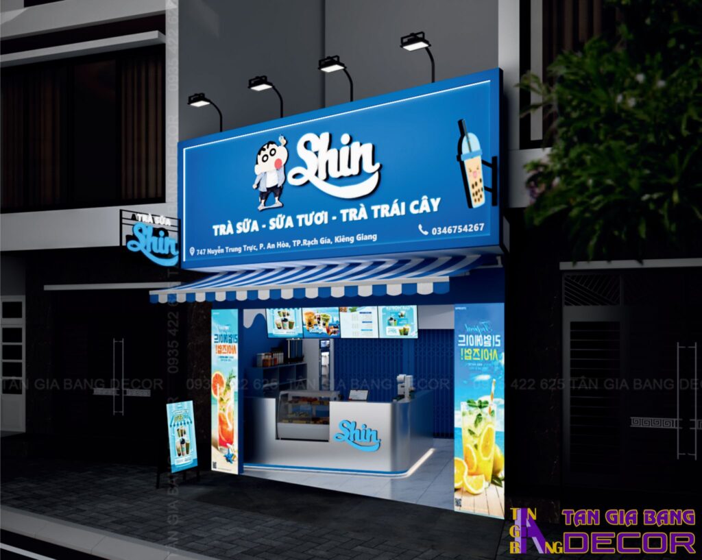Thiết kế bảng hiệu quán trà sữa take away ở Kiên Giang
