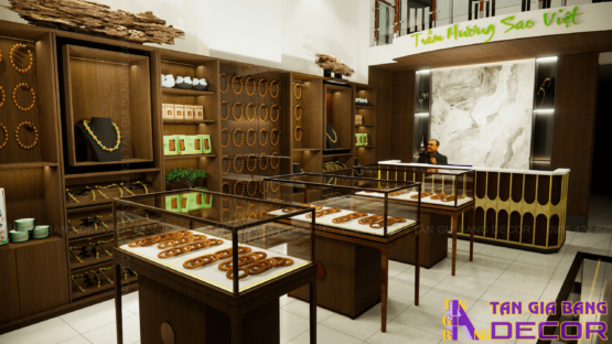 Thiết kế quầy thanh toán shop trầm hương Sao Việt