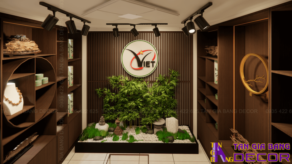 Trang trí tường shop trầm hương Sao Việt