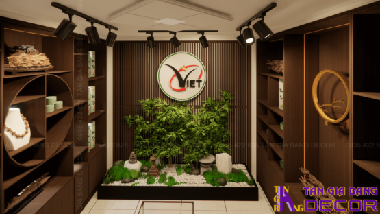 Trang trí tường shop trầm hương Sao Việt