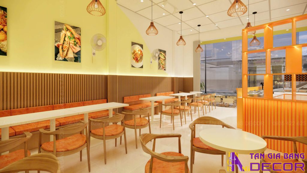Bố trí bàn ghế tiệm bánh mì và xôi Chị Ba