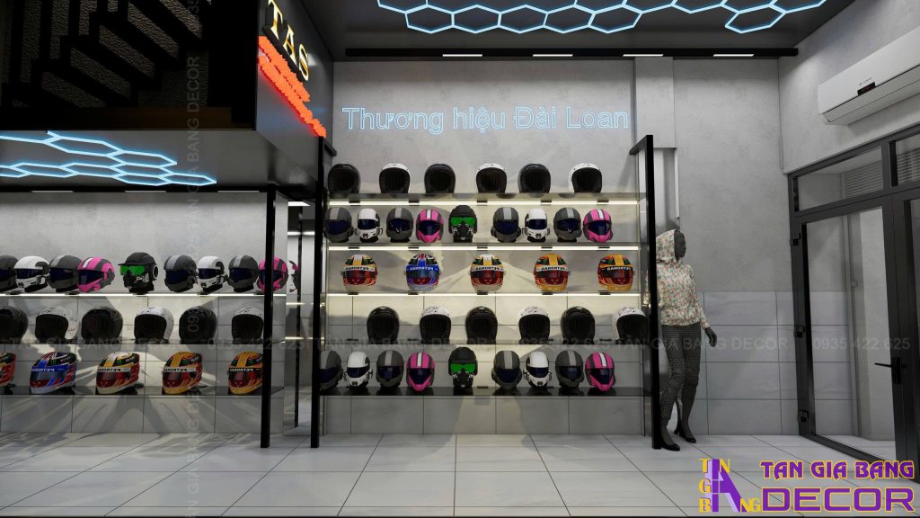 Quầy trang trí shop nón bảo hiểm TAS