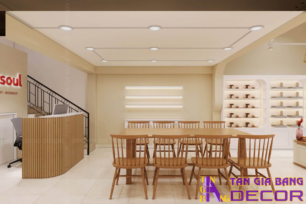 Thiết kế shop nến thơm Dipsoul ở Tân Bình 3 Thiết kế kệ trưng bày sát tường