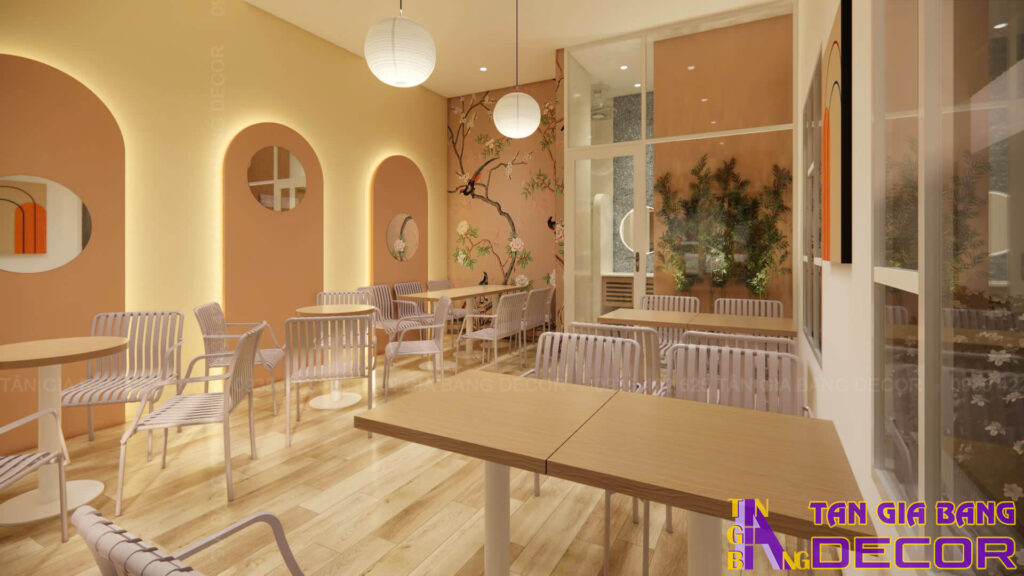 Trang trí tường quán trà sữa bánh mì Hana