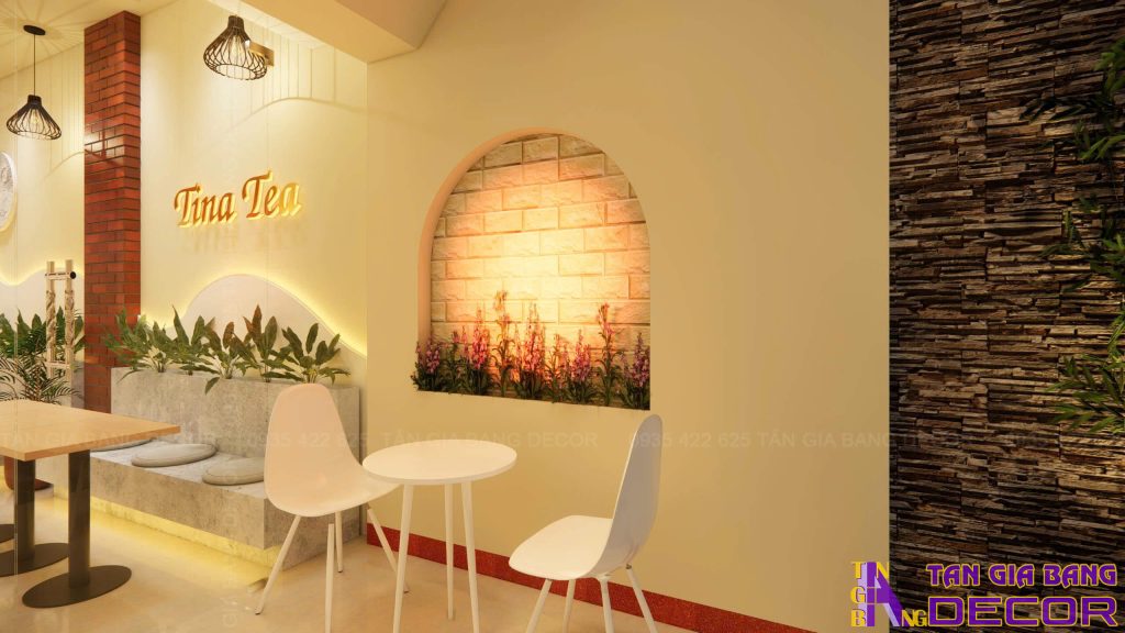 Thiết kế quán trà sữa Tina Tea ở Sóc Trăng 7 Trang trí tường quán trà sữa Tina Tea