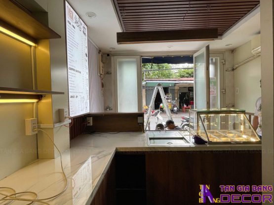 Quầy order mặt đá nhân tạo quán trà sữa Thèm