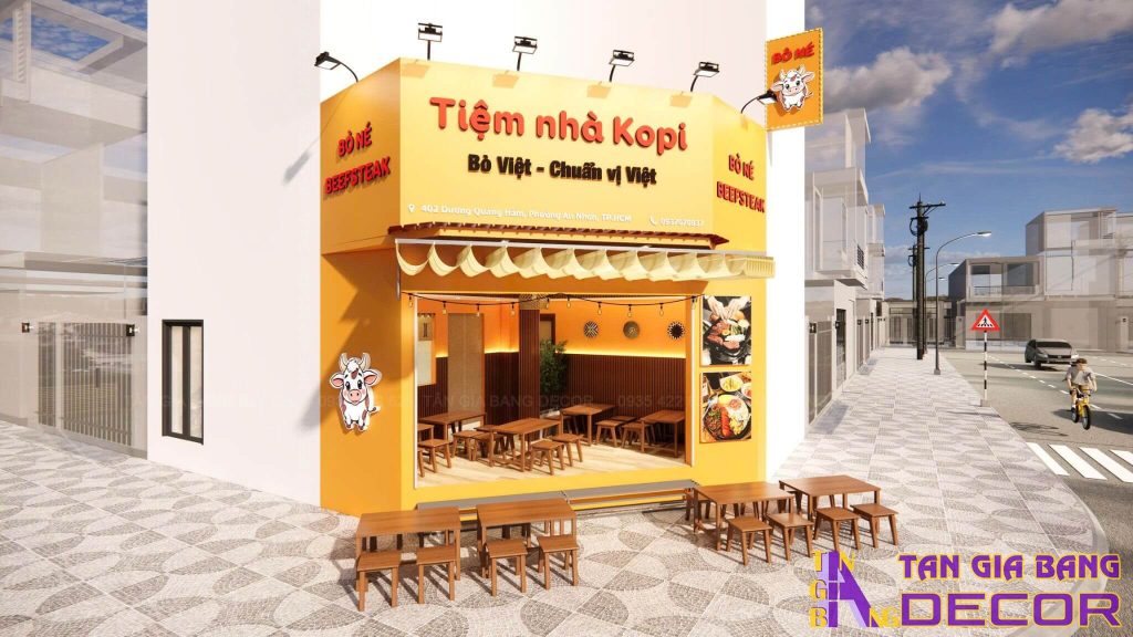 Thiết kế bảng hiệu quán bò né Tiệm nhà Kopi
