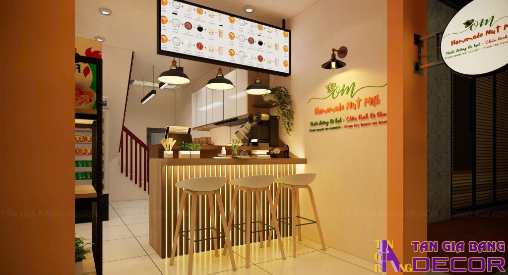 Thiết kế quầy order quán sữa hạt Om tại Quận 3