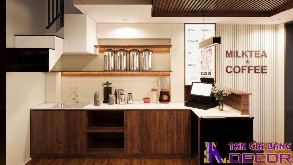 Thiết kế quầy order quán trà sữa Thèm 15m2