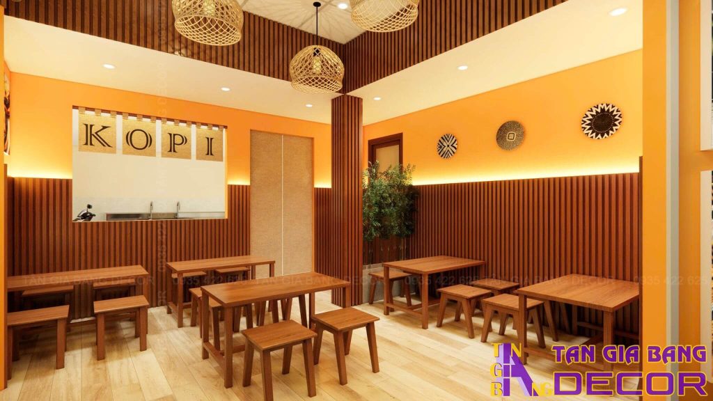Trang trí không gian quán bò né Tiệm nhà Kopi