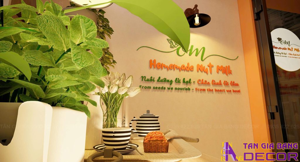 Trang trí không gian quán sữa hạt Om tại Quận 3
