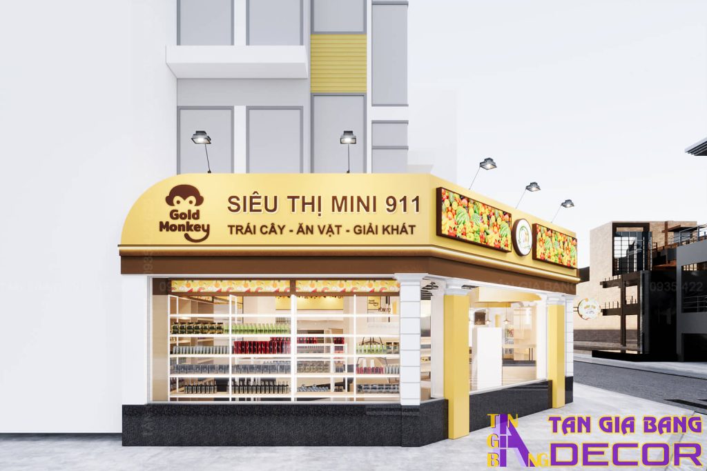 Bảng hiệu siêu thị mini 911 kết hợp mô hình quán cafe