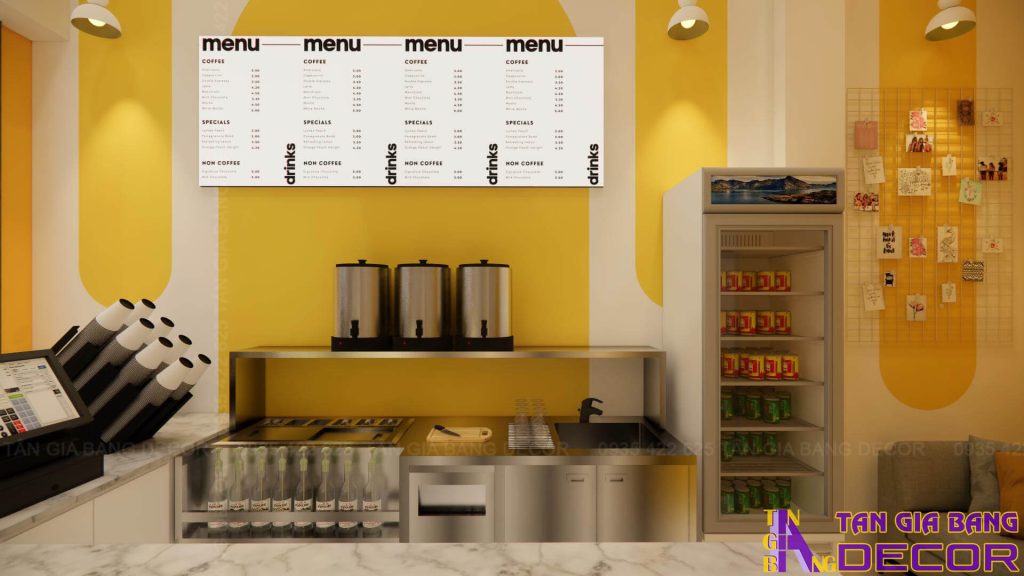 Bố trí menu quán trà sữa take away T.S tại Bình Dương