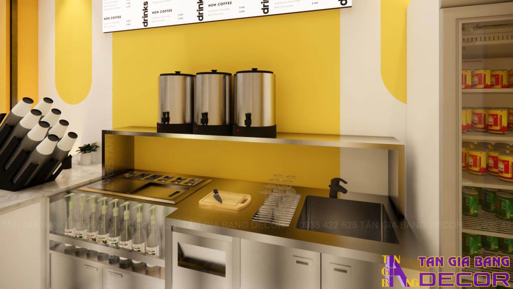 Khu vực pha chế quán trà sữa take away T.S
