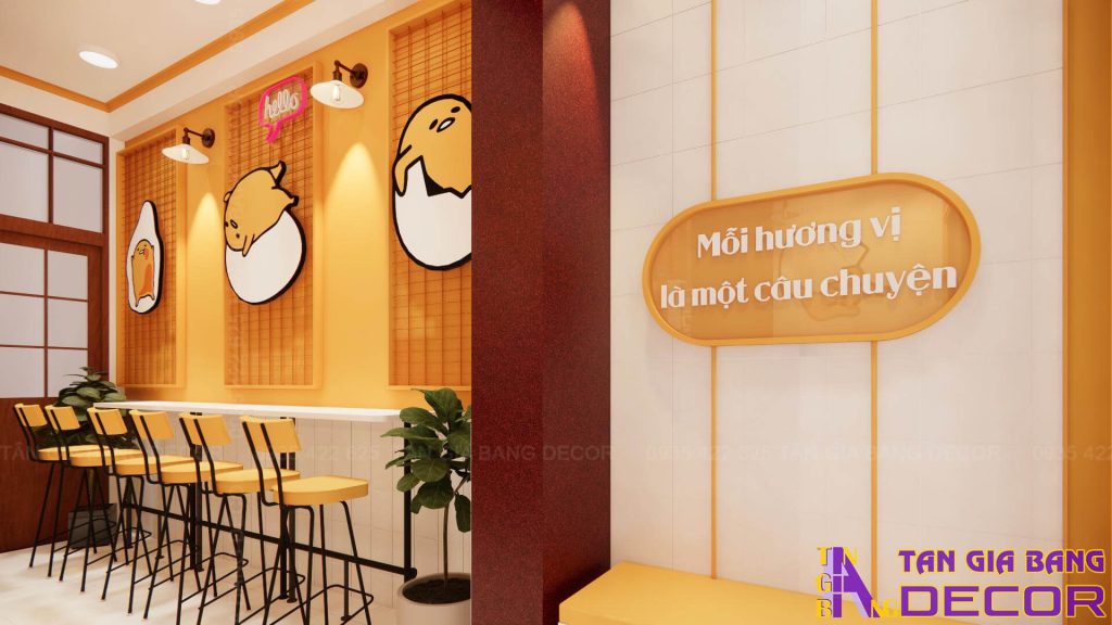 Nội thất bàn ghế quán trà sữa Trứng Lười